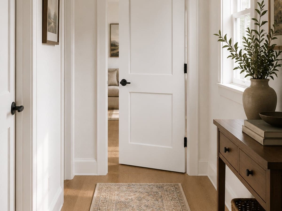 Interior design inspiration with a paneled door and coordinated casing