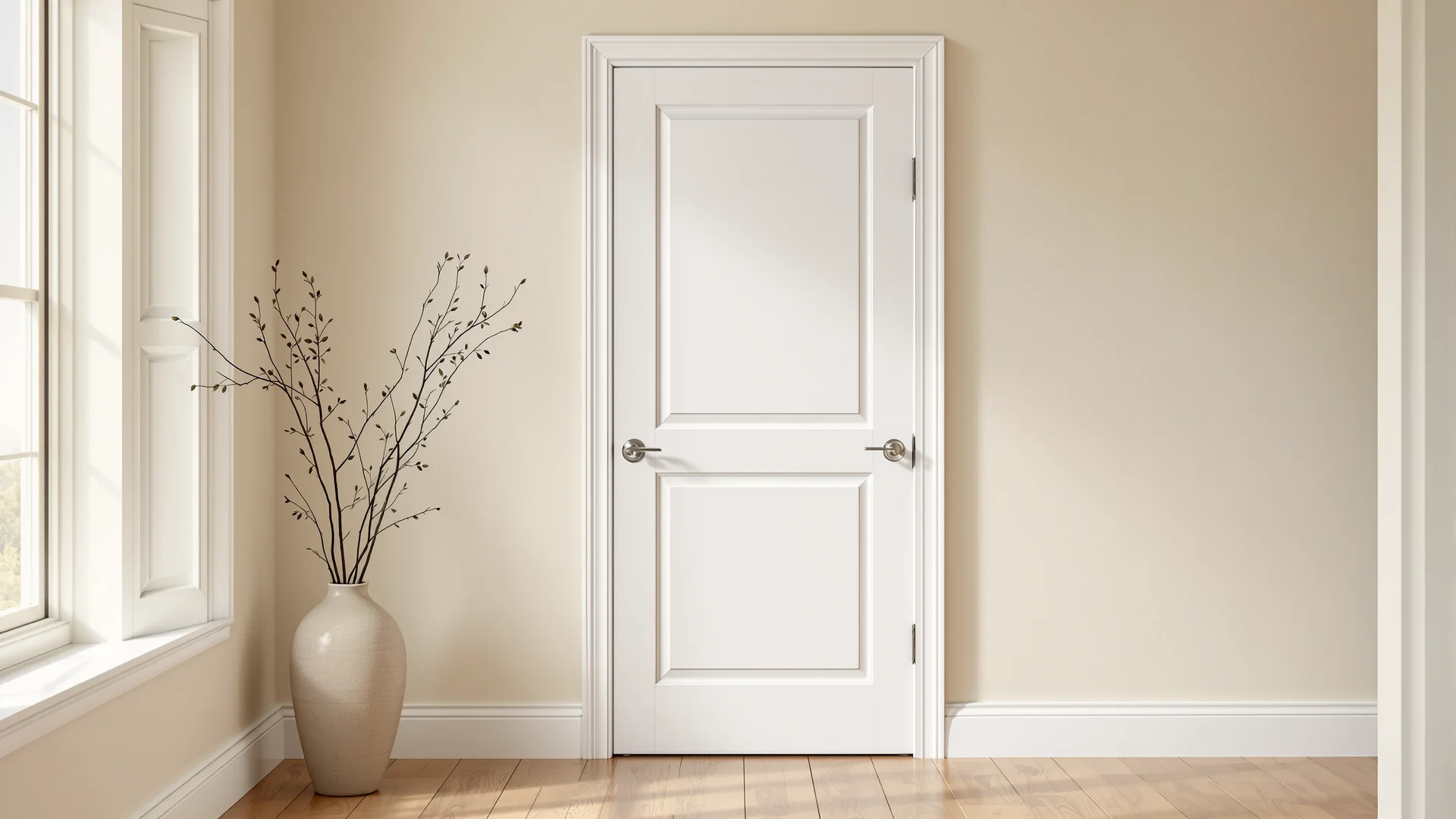 A finished white interior door opening