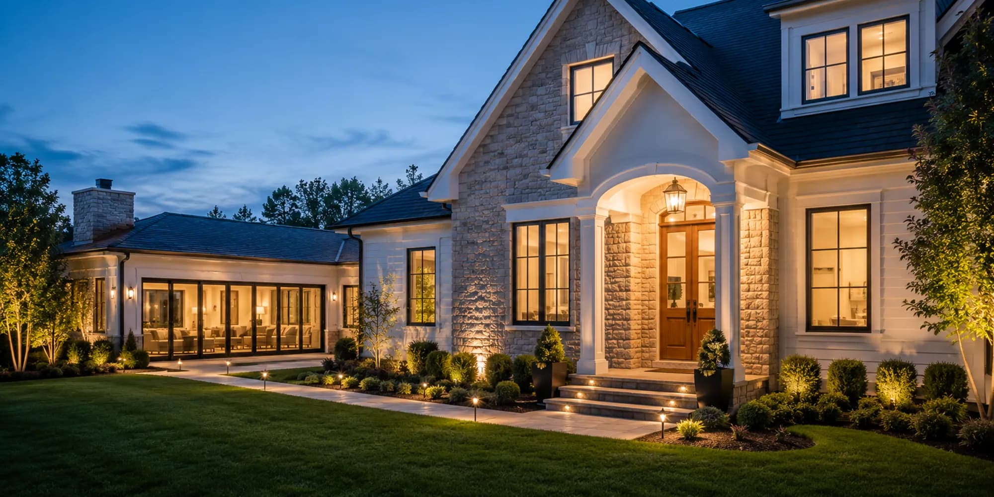 Completed North Texas residential project at dusk.