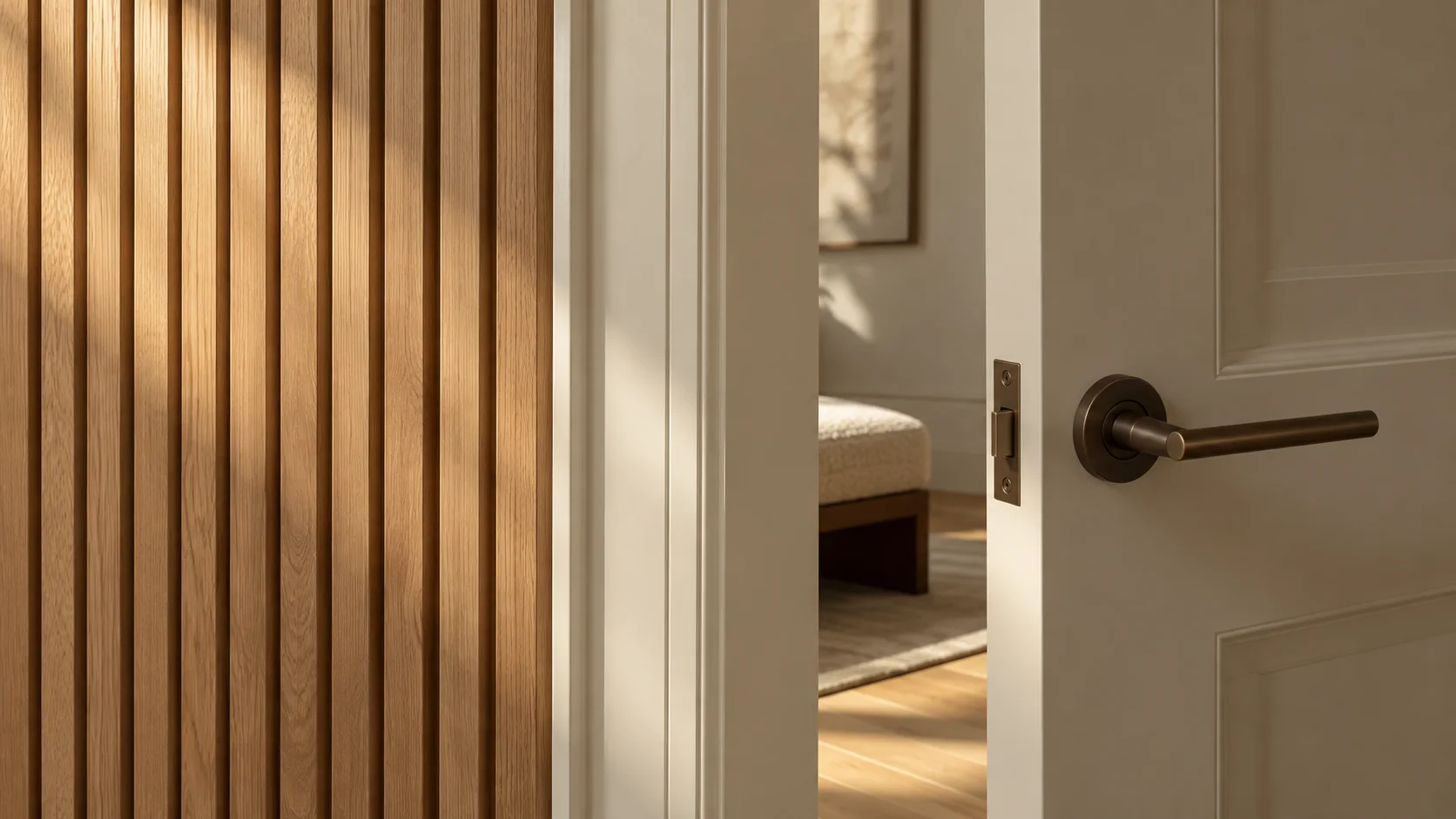 Oak, painted trim and hardware detail